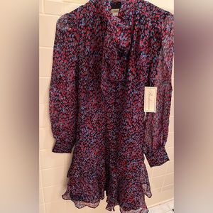 Shoshanna dress Heart Print dress Tie-Neck Long-Sleeve Ruffle Dress